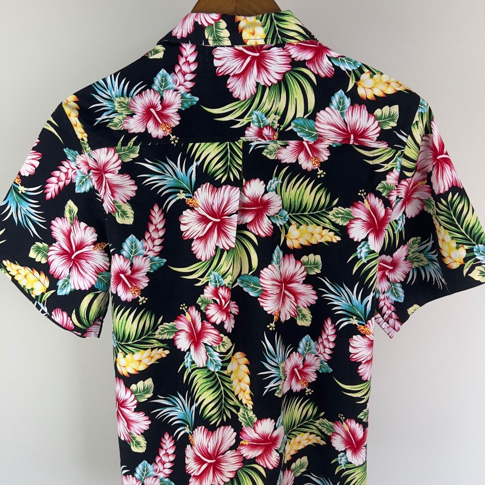 SSLR Mens Tropical Hibiscus Floral Button Down Shirt Black Pink Medium - Picture 5 of 7